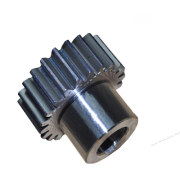 Steel mechanical gear with straight teeth.